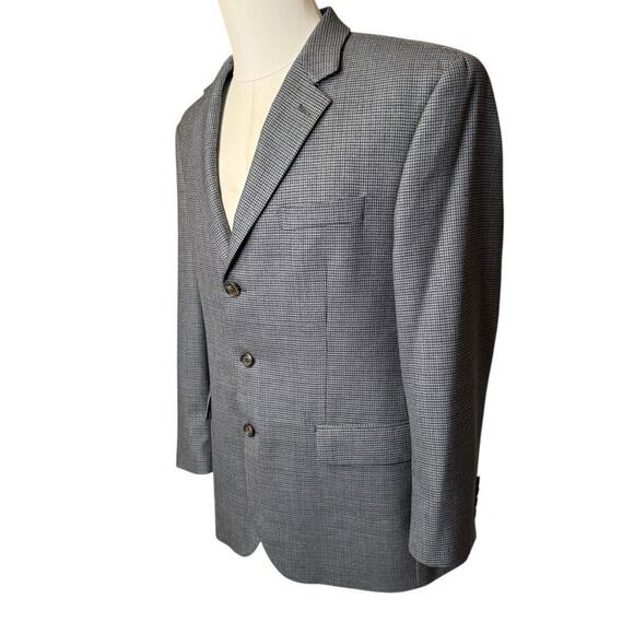 Ralph Lauren Houndstooth Blazer Men's 42R Navy Blue 3 Button Sport Coat Wool - Picture 2 of 8